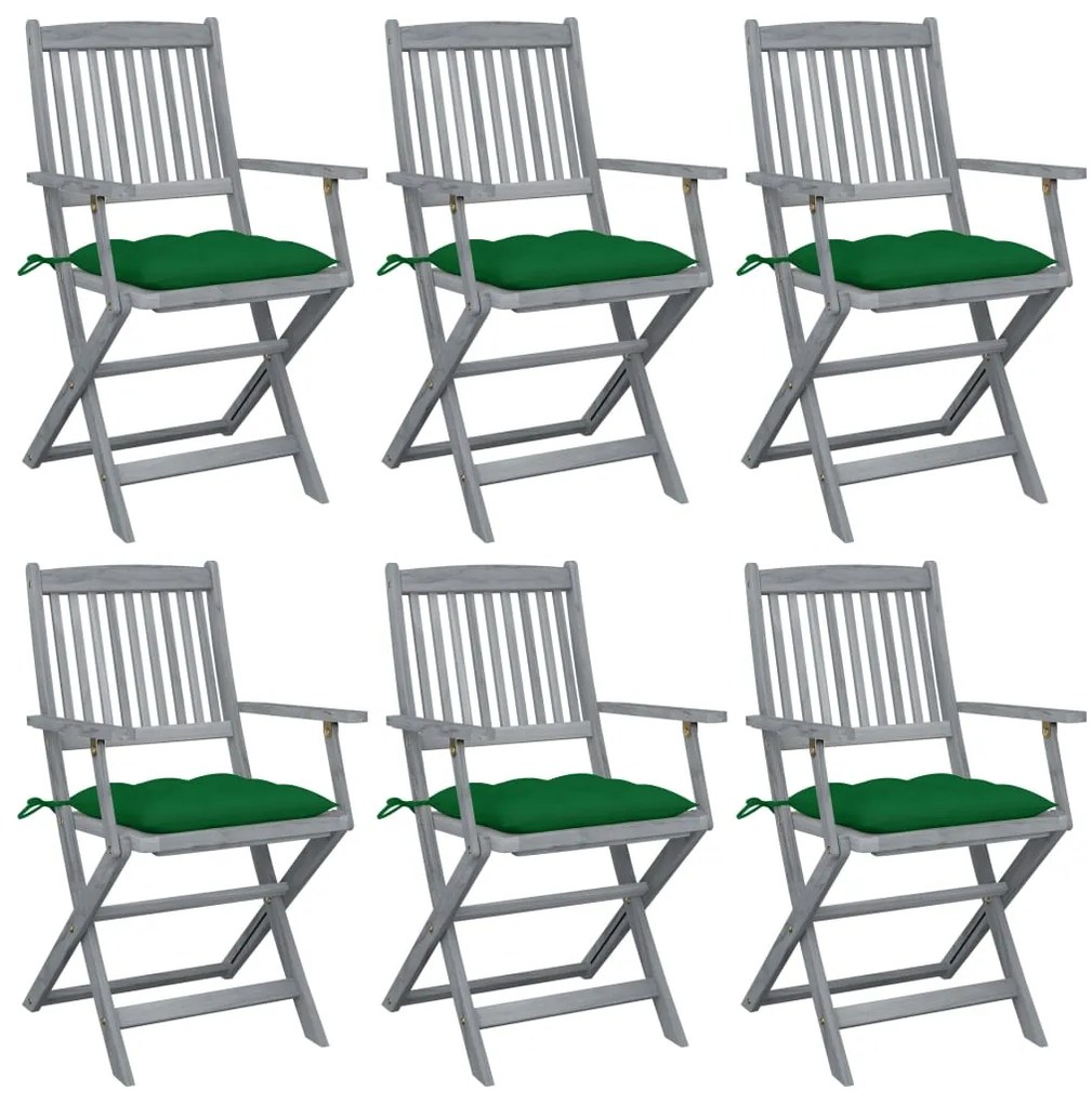 vidaXL Cadeiras exterior dobráveis c/ almofadões 6 pcs acácia maciça