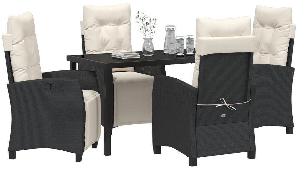 Conjunto de Jantar de Jardim de 5 Peças Vime PE Preto