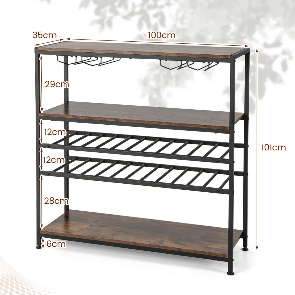 Garrafeira de vinhos 100 x 35 x 101 cm com 5 níveis para 20 garrafas com suporte copos Castanho rústico