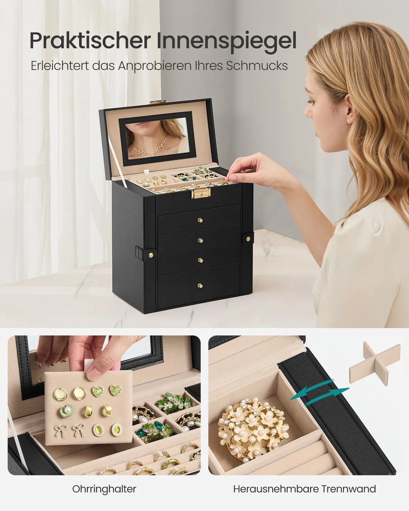 Caixa para joias com 5 níveis 15 x 26,2 x 28 cm Preto