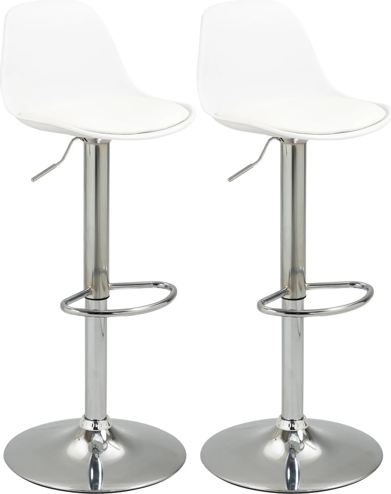 Conjunto de 2 bancos de bar e cadeiras altas de cozinha com encosto e apoio para os pés, altura ajustável, 41 x 42 x 82–104 cm, branco