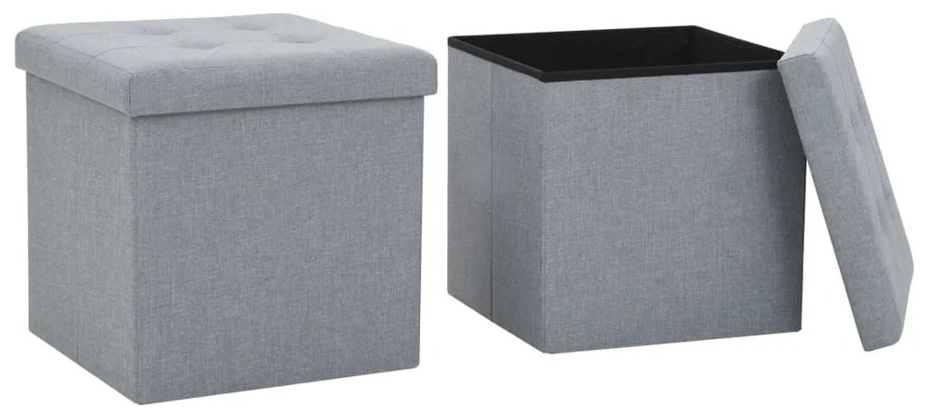 247080 vidaXL Bancos arrumação 2 pcs linho falso cinzento-claro