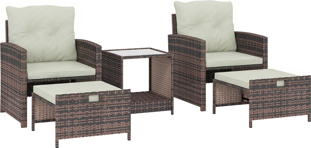Outsunny Conjunto de Sala de Jardim Móveis de Jardim 5 Peças Salva-Espaço Castanho | Aosom Portugal