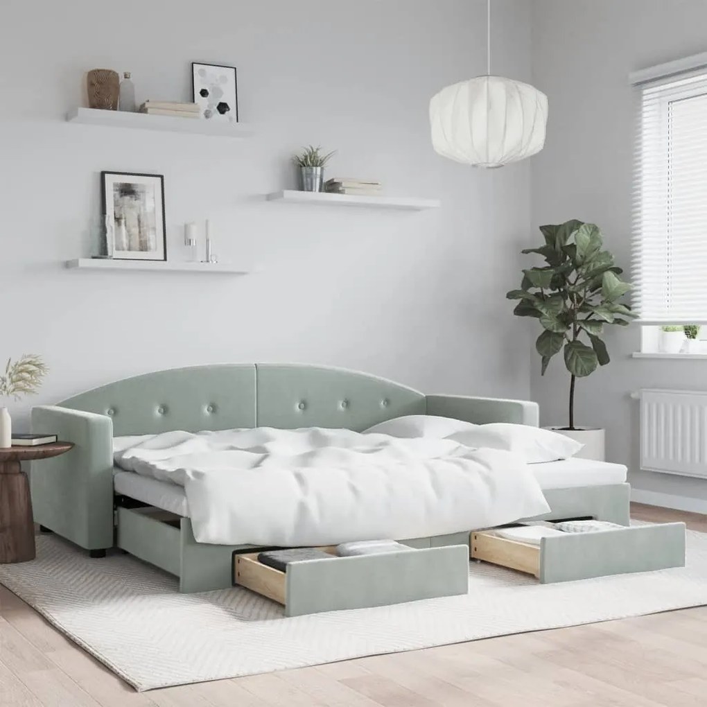 vidaXL Sofá-cama c/ gavetão e gavetas 80x200 cm veludo cinzento-claro