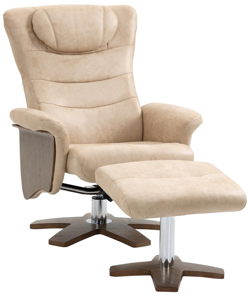 Poltrona Relax com Apoio para os Pés Poltrona Reclinável até 135° e Giratória 360° com Encosto Ajustável para Sala de Estar Escritório 78x83x103cm Beg
