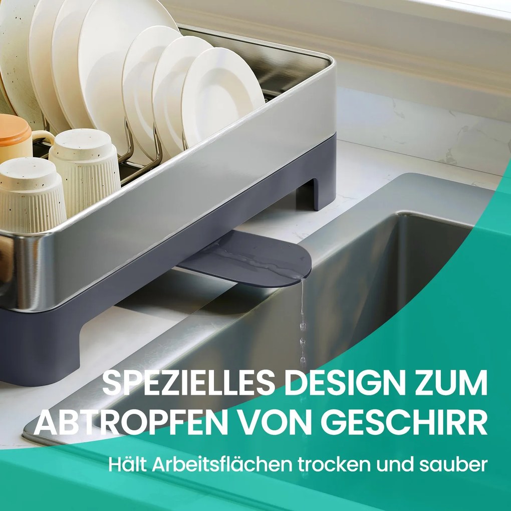 Escorredor de louça 31,5 x 58,8 x 24,1 cm cinza prateado