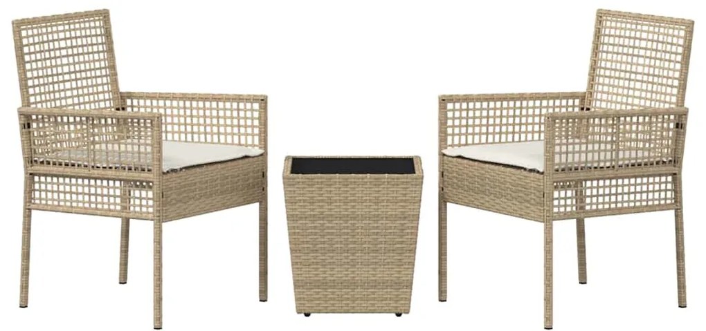 Conjunto de bistrô de jardim vidaXL com 3 peças e almofadas Bege em Ra