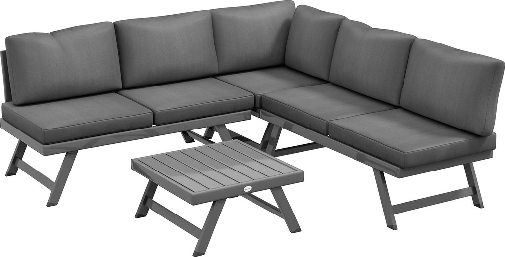Outsunny Conjunto de jardim de canto e conversível 4 peças com 2 banquetas, 1 poltrona de canto e 1 mesa de centro | Aosom Portugal