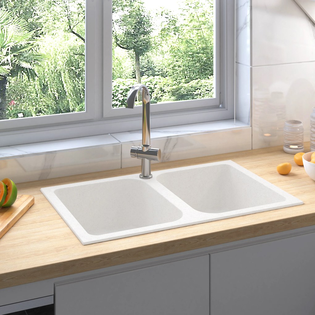 vidaXL Pia de Cozinha Branca 760x480x184 mm Granito