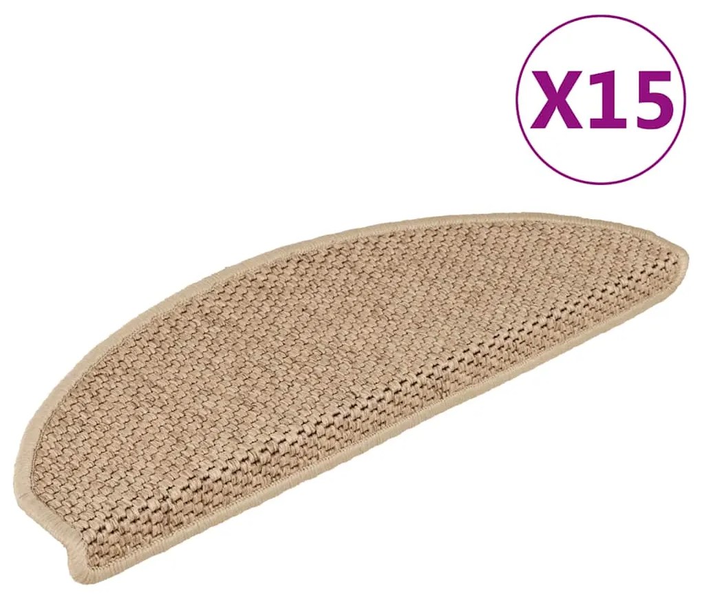 Tapetes escada adesivos aspeto sisal 15pcs 65x21x4cm cor areia