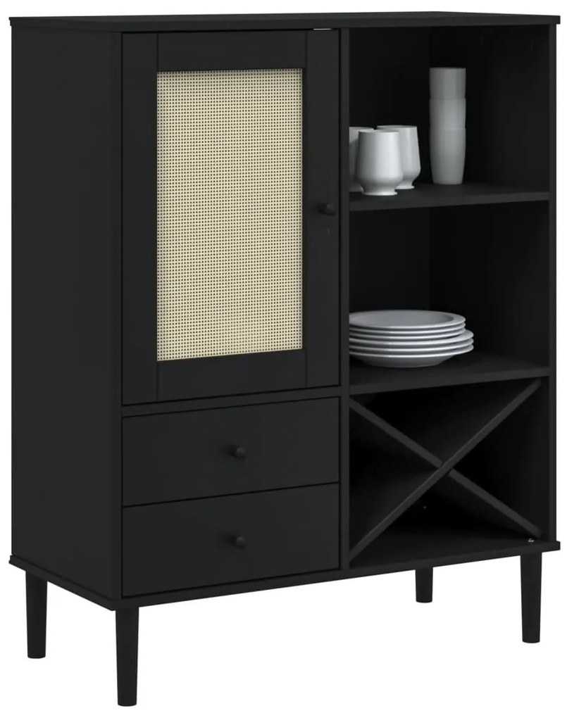 Móvel alto SENJA aspeto vime 90x40x112 cm pinho maciço preto