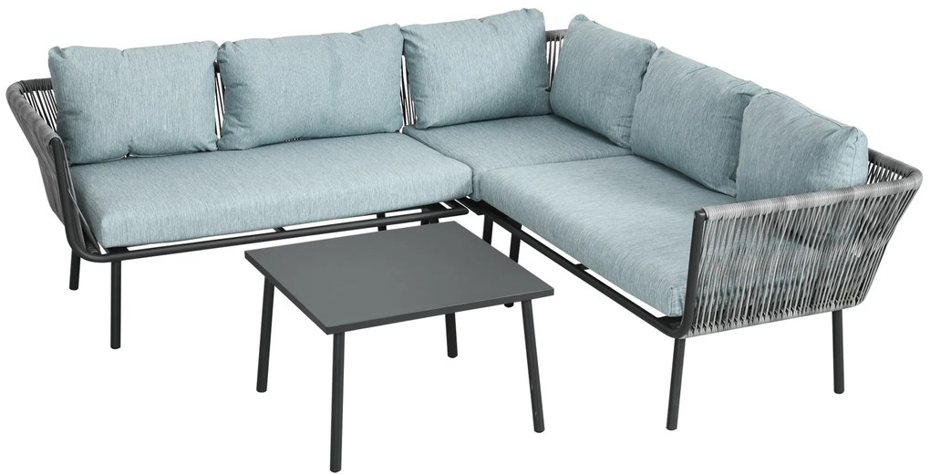 Outsunny Conjunto de Móveis de Vime 4 Peças com 2 Sofás de 2 Lugares Sofá de Canto Mesa de Centro com 6 Almofadas Cinza