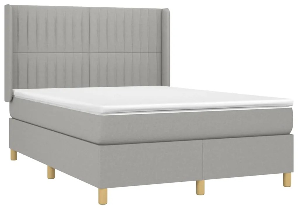 Cama box spring c/ colchão e LED 140x190 cm tecido cinza-claro