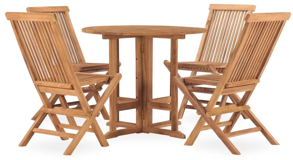 5 pcs conjunto jantar dobrável p/ exterior madeira teca maciça