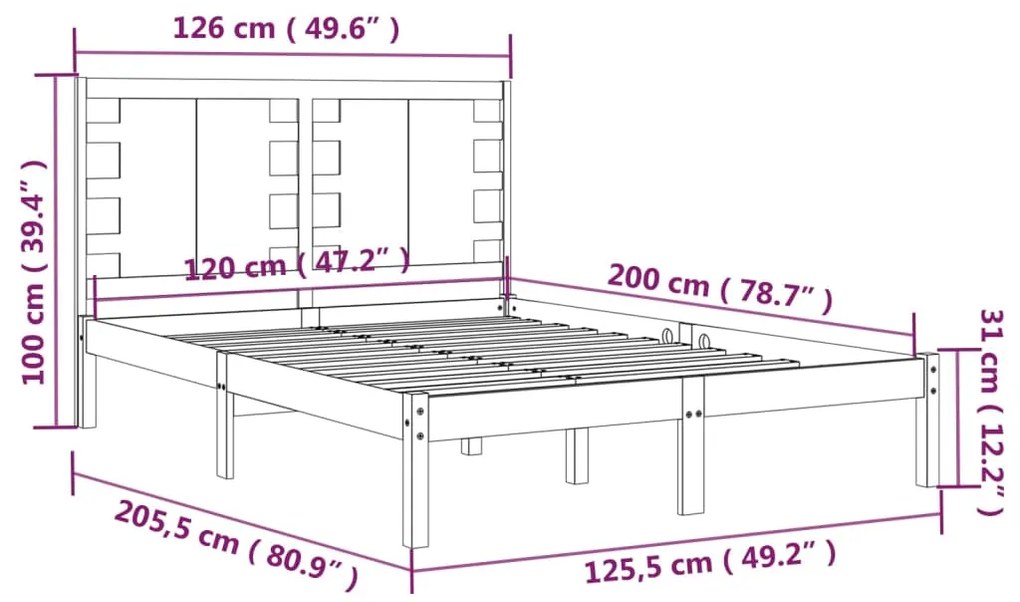 Cama sem colchão 120x200 cm madeira de pinho maciça