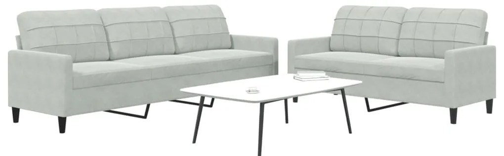 2 pcs conjunto de sofás com almofadões veludo cinzento-claro