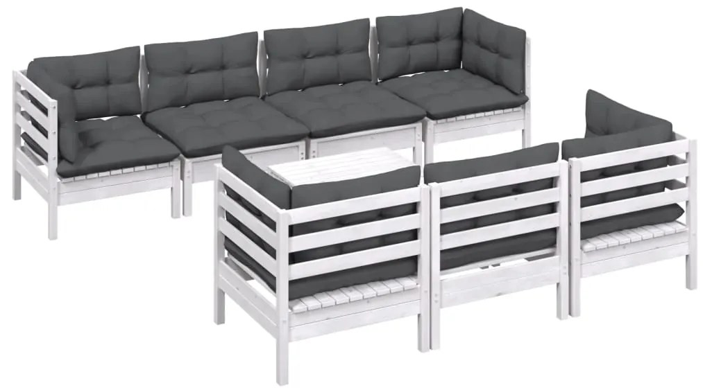 8 pcs conjunto lounge de jardim c/ almofadões pinho maciço