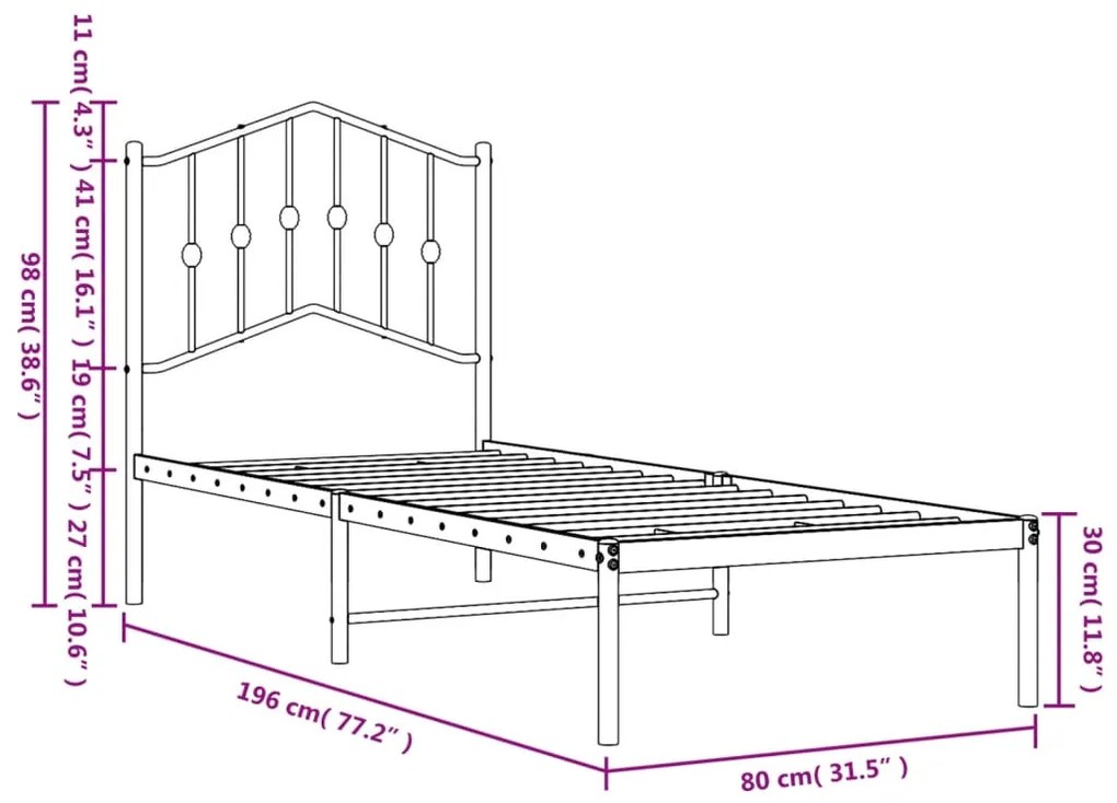 Estrutura de cama sem colchão com cabeceira 75x190 cm branco
