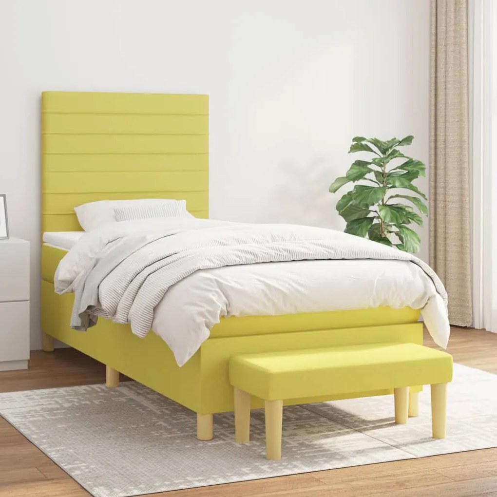 vidaXL Cama com molas/colchão 100x200 cm tecido verde-claro