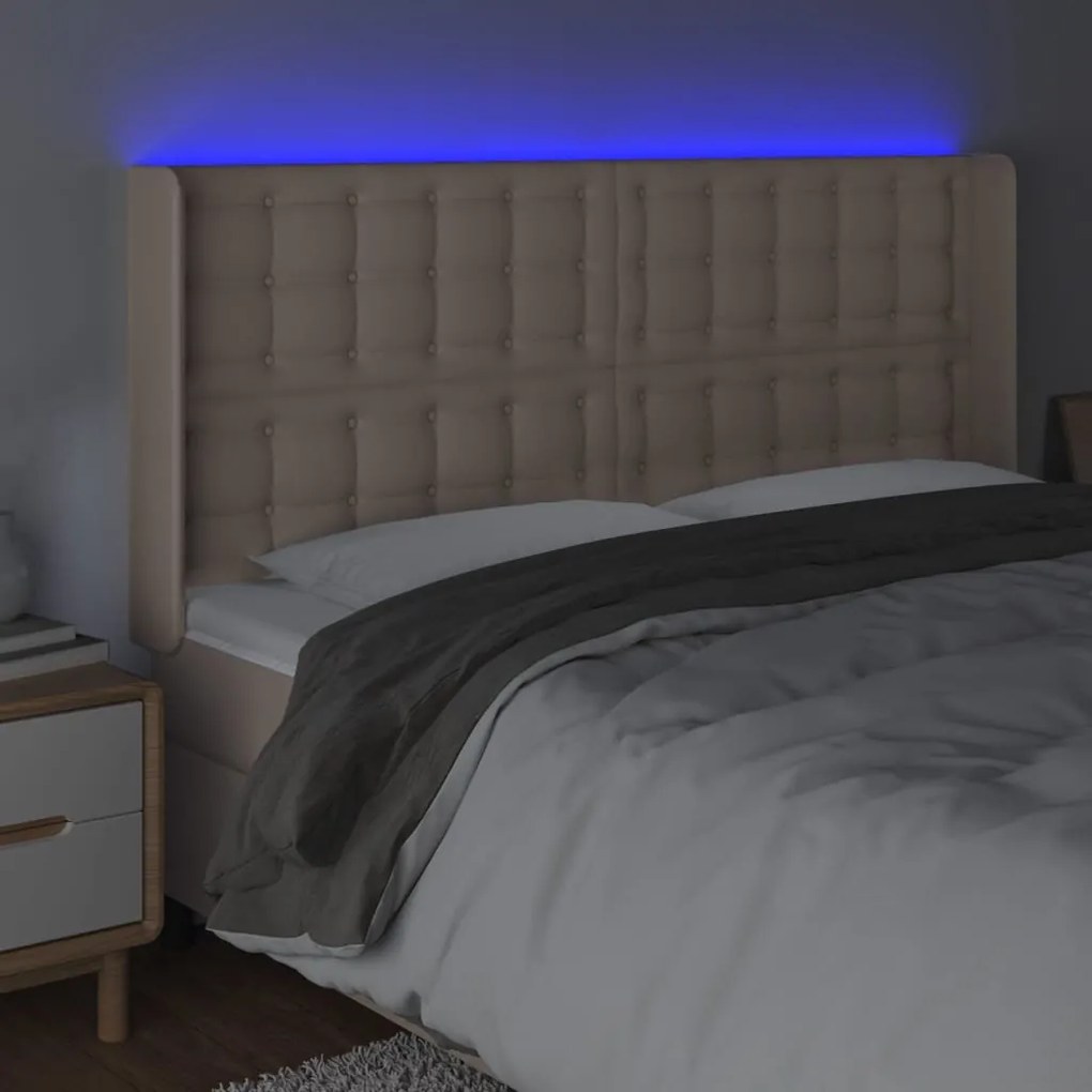 Cabeceira cama c/ LED couro artif. 183x16x118/128 cm cappuccino