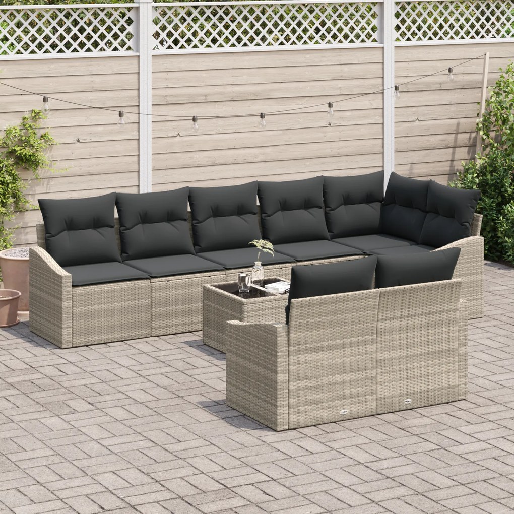 Conjunto de Jantar para Jardim de 9 Peças com Almofadas em Rattan Sint