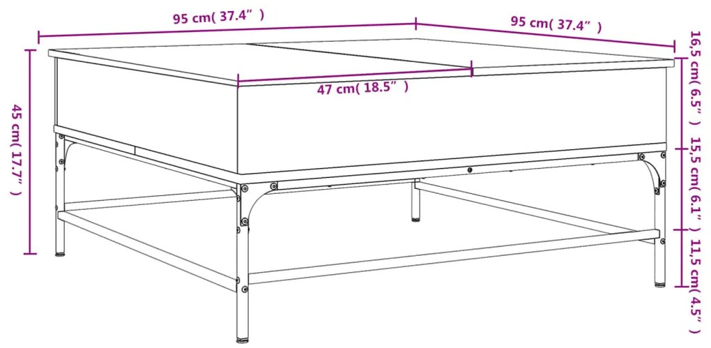 Mesa de centro 95x95x45 cm derivados de madeira/metal preto