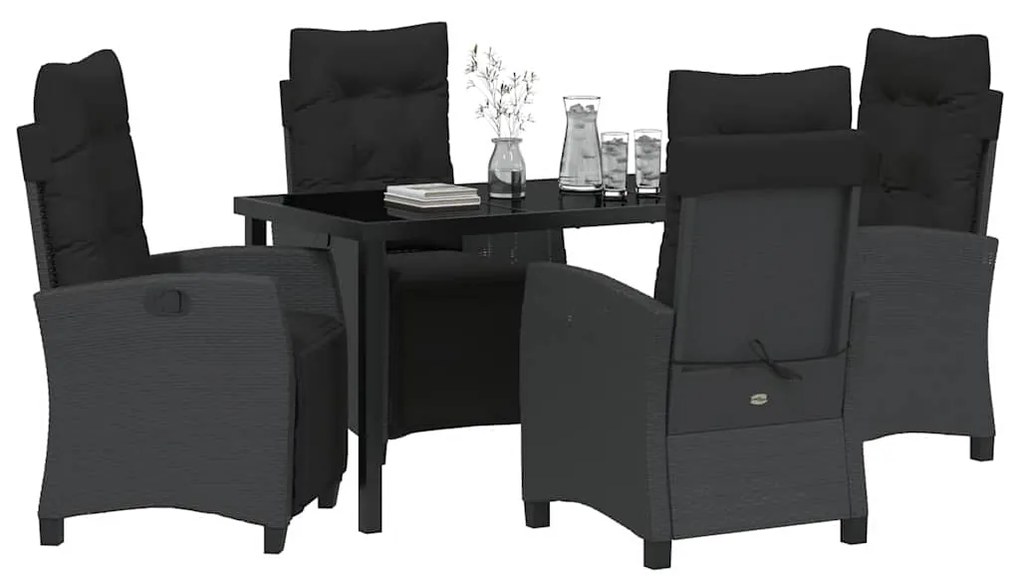 Conjunto de Jantar de Jardim 5 Peças Preto em Ratan Sintético