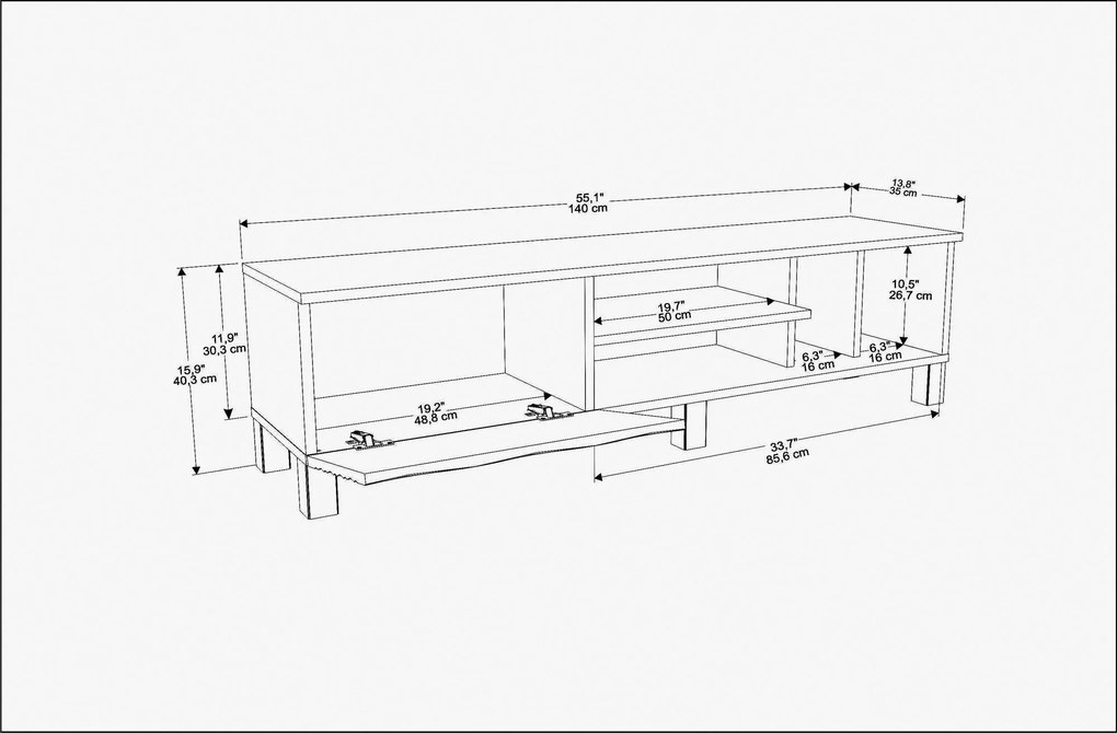 Móvel TV Olyo – Branco Safira – 140x35x40,3 cm