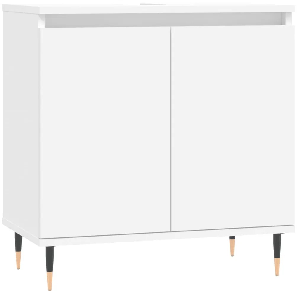 3 pcs conjunto móveis casa de banho madeira processada branco