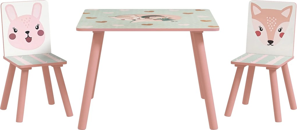 ZONEKIZ Conjunto de Mesa e Cadeiras para Crianças de 3 Peças Mesa Infantil com 2 Cadeiras Conjunto de Móveis para Atividades Rosa | Aosom Portugal