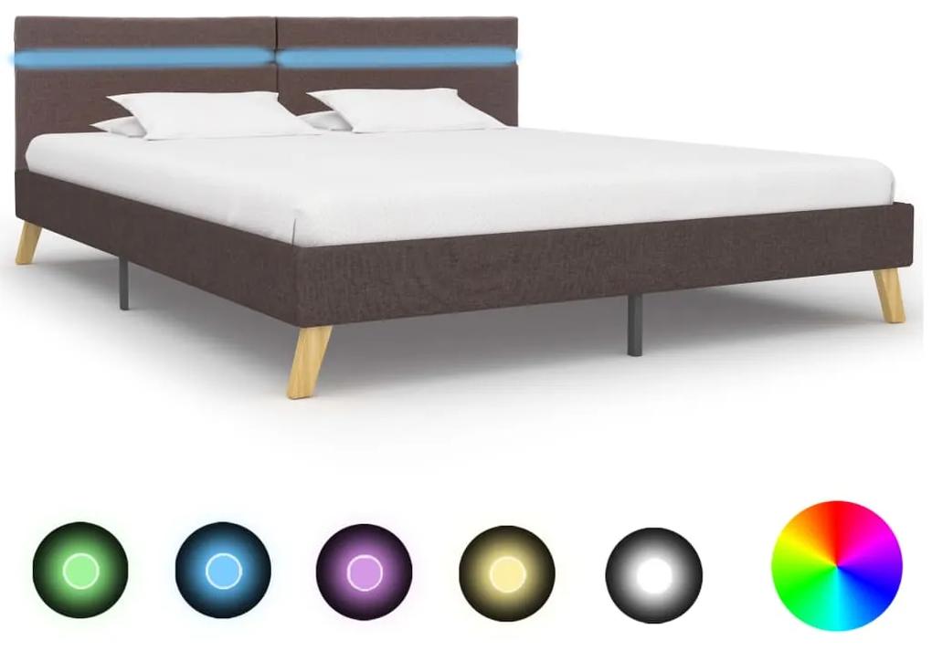 Estrutura cama c/ LEDs 180x200cm tecido cinzento-acastanhado