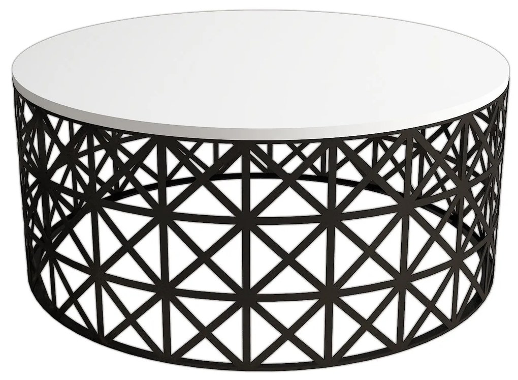 Mesa de Centro Selin Metal Ferforje – Branco/Preto – 90x90x38 cm
