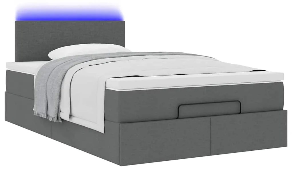 Cama otomana com colchão&LEDs 120x190 cm tecido cinzento escuro