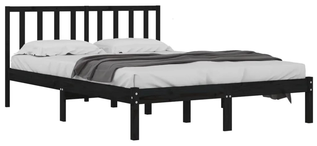 Estrutura cama casal pequena 4FT 120x190 cm pinho maciço preto