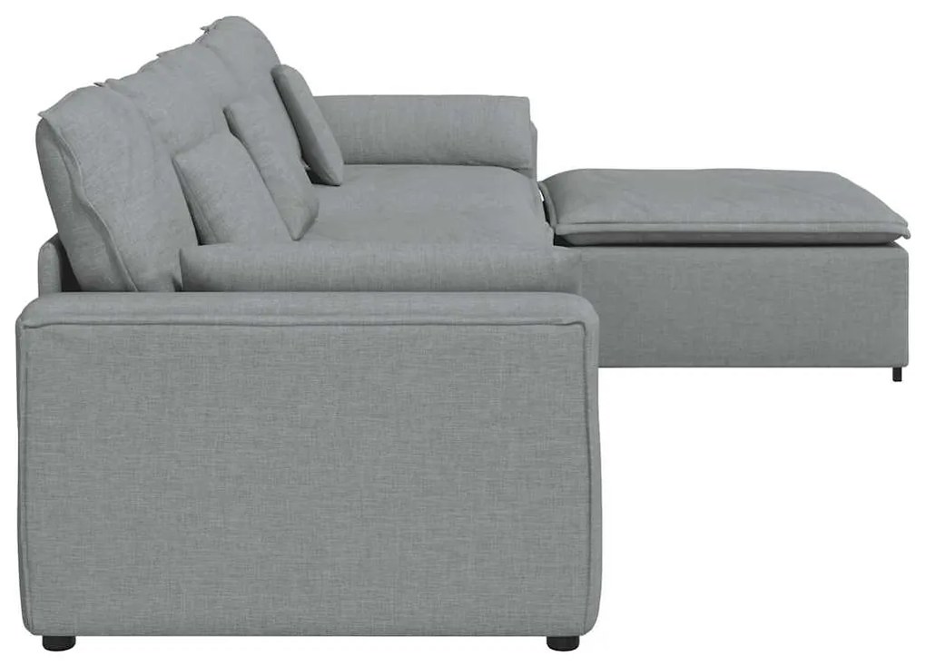 Sofá modular com pufes e almofadas cinzento-claro