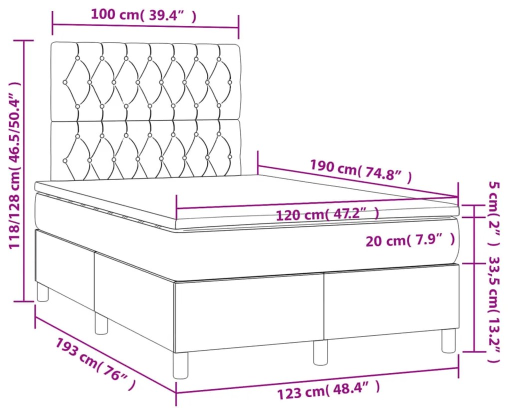 Cama boxspring com colchão 120x190 cm tecido azul