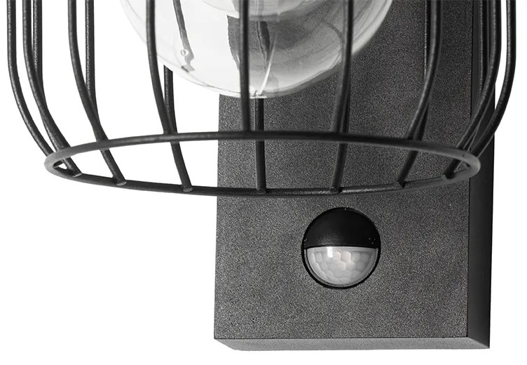Candeeiro de parede exterior moderno preto IP44 com sensor de movimento - Luc Moderno
