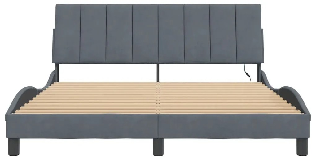 Estrutura de cama c/ luzes LED 160x200cm veludo cinzento-escuro