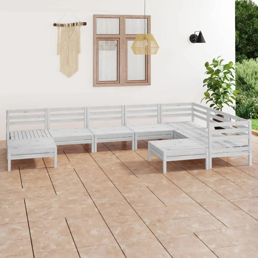 vidaXL 9 pcs conjunto lounge de jardim pinho maciço branco