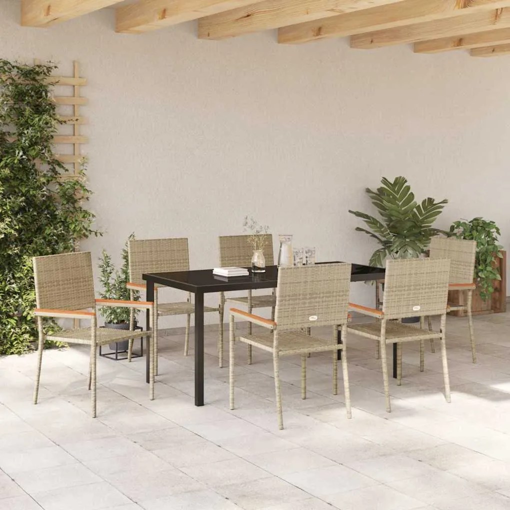 Conjunto de Jantar de Jardim de 7 Peças Bege em Rattan Sintético