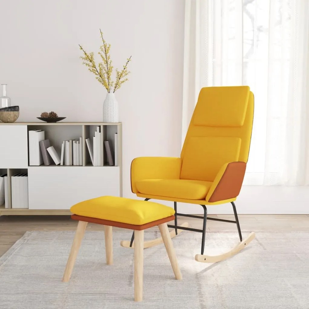 vidaXL Cadeira de baloiço com banco tecido amarelo mostarda