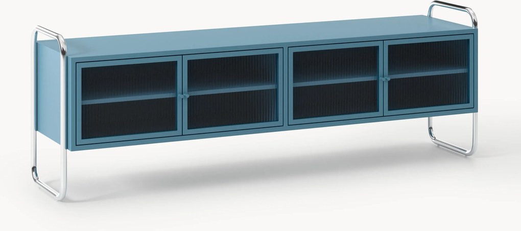 Móvel de TV em metal com parte da frente em vidro Robyn