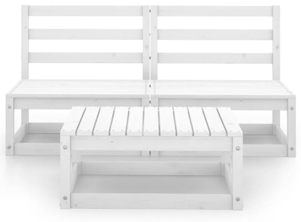 3 pcs conjunto lounge de jardim pinho maciço branco