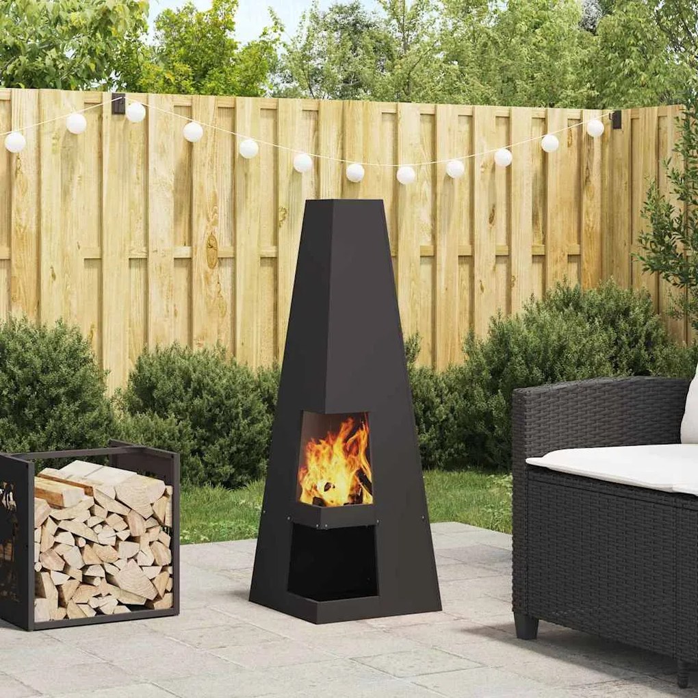 vidaXL Fire Pit Preto 35 x 35 x 100 cm Aço laminado a frio