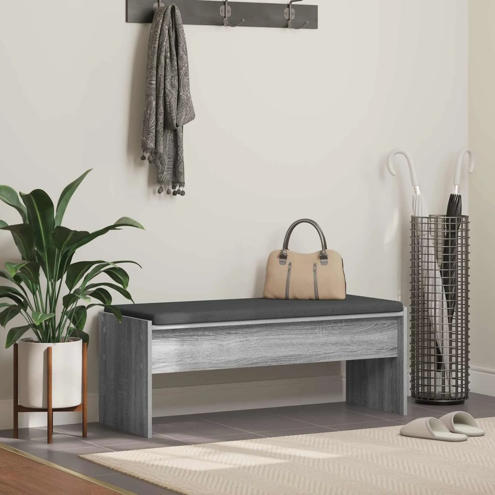vidaXL Banco de Hall com almofada Cinza Sonoma 103 x 38 x 40 cm