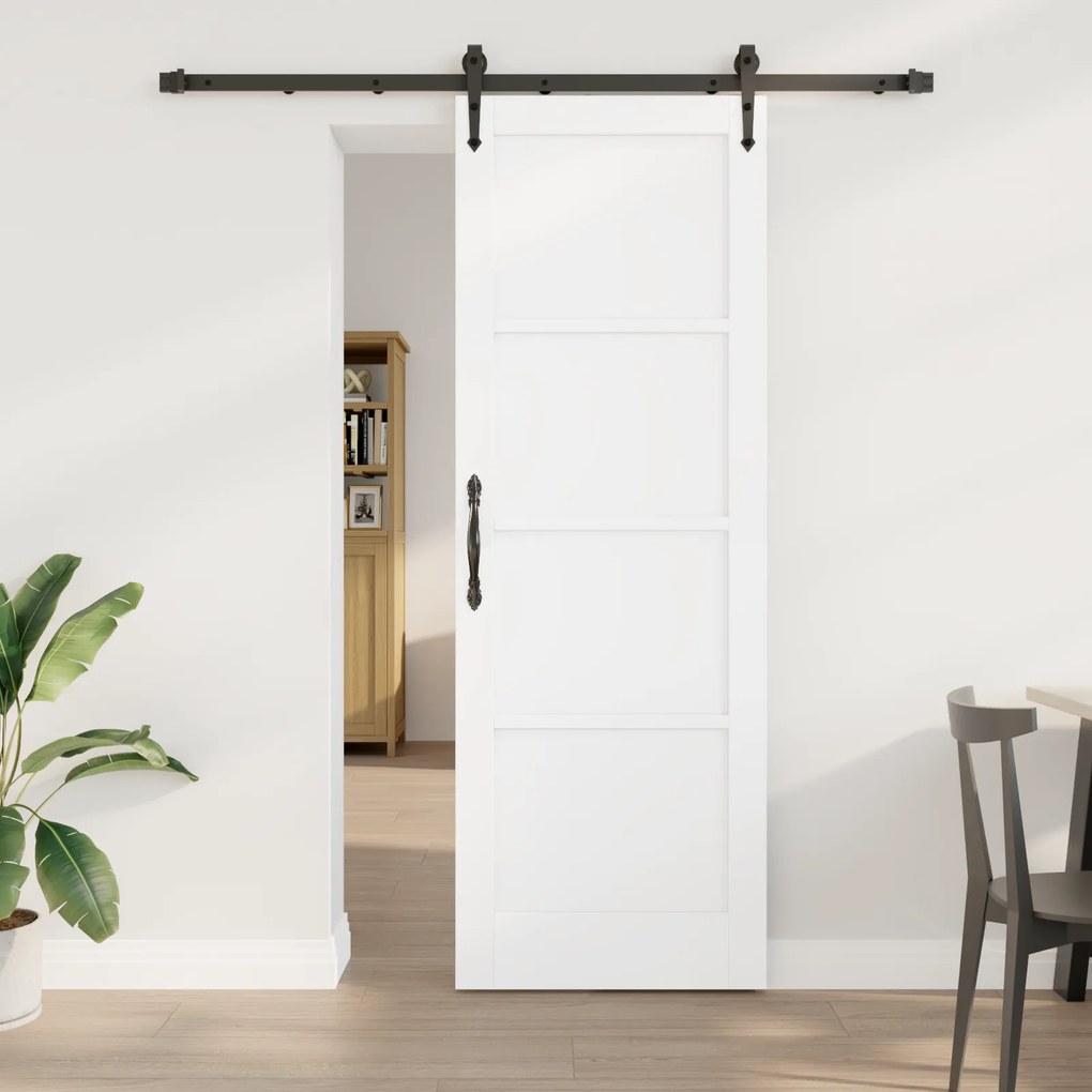 Porta Deslizante vidaXL com Conjunto de Hardware Branco 73.5x211 cm Madeira Sólida Pinho