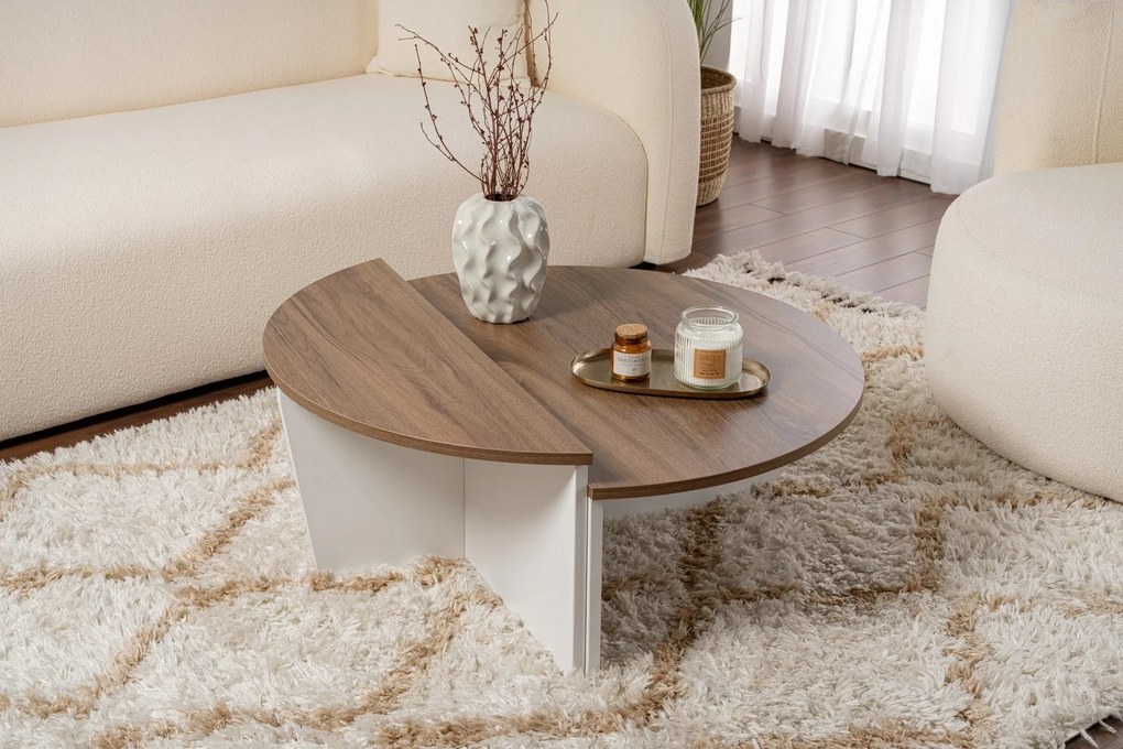 Mesa de Centro "Orion" – Nogueira e Branco, Conjunto Modular, 90x60x30