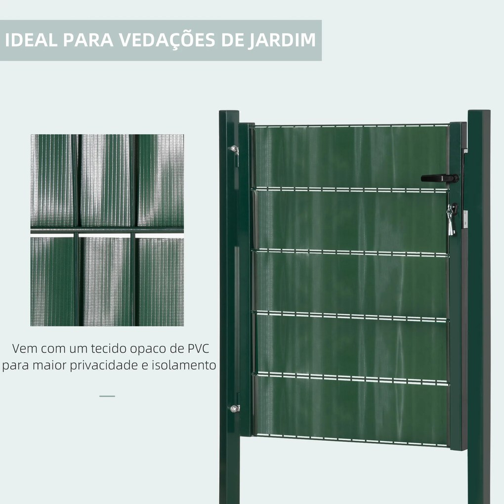 HOMCOM Porta de Vedação de Jardim Aço com Tecido Opaco Maçaneta de Fechadura 3 3 Chaves Porta de Vedação para Exterior Pátio Terraço 97x150cm Verde