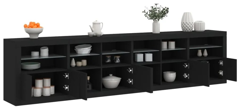 Aparador com luzes LED 283x37x67 cm preto