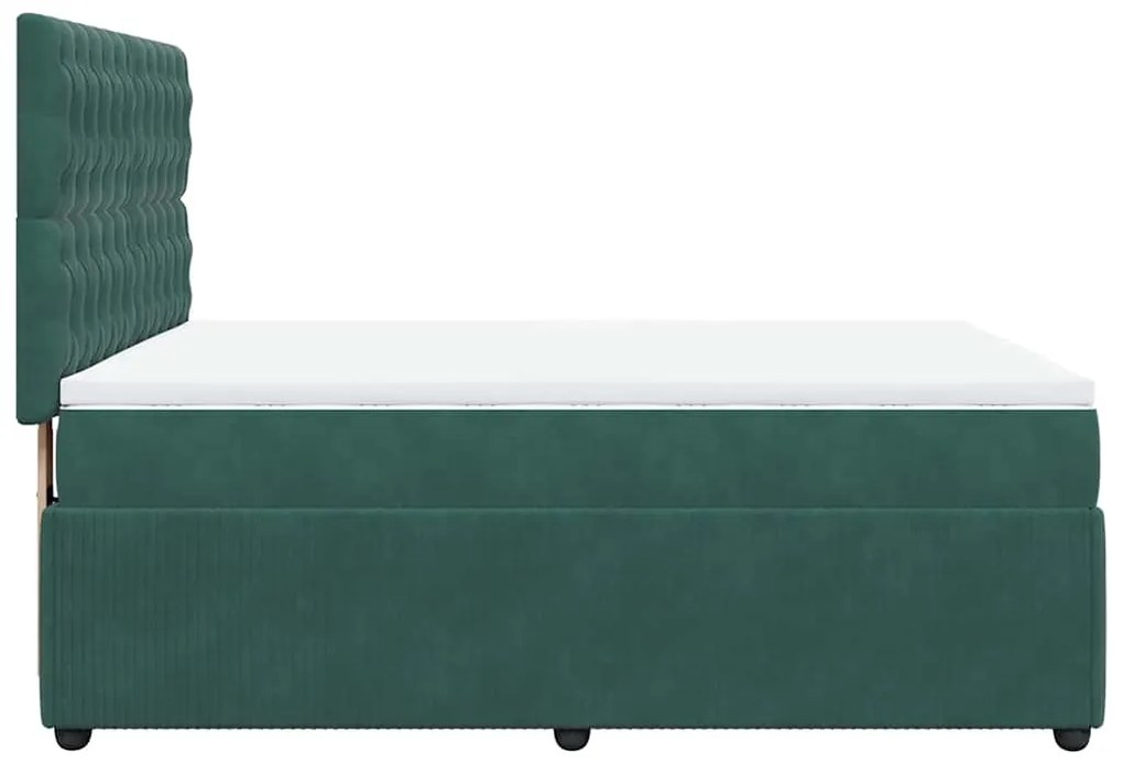 Cama com molas/colchão 160x200 cm veludo verde-escuro